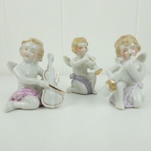 Angels Cherubs Porcelain Musicians Cello Violin Horn Set of 3 Vintage